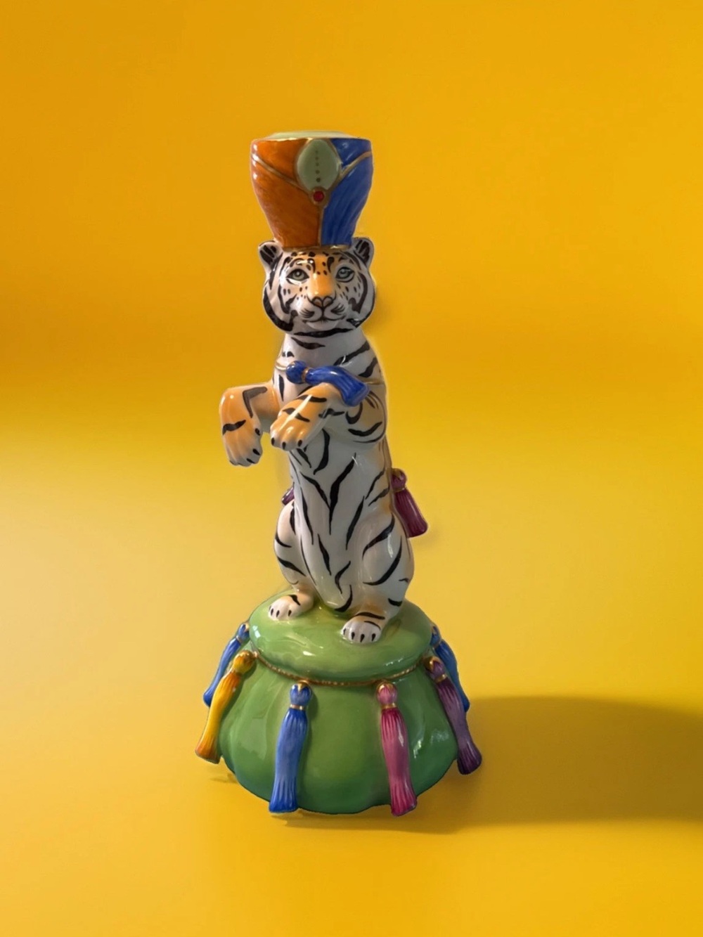 Tiger Raj by Lynn Chase candleholder on Green Base 11” RARE FIND excellent cond